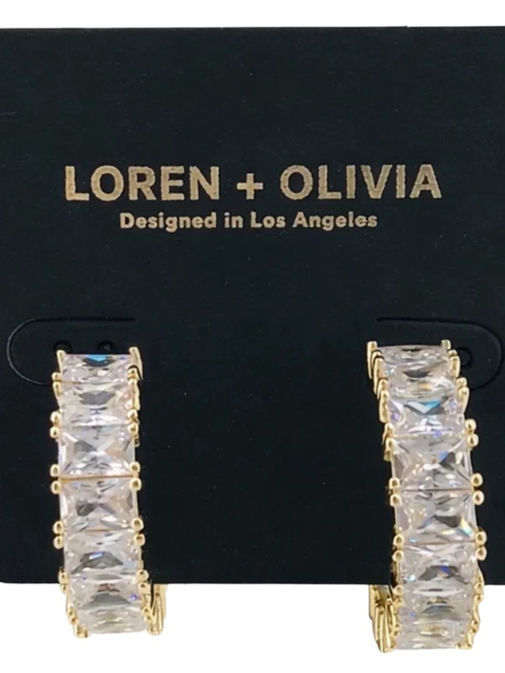 Gold Hoop Earrings with Clear Crystals